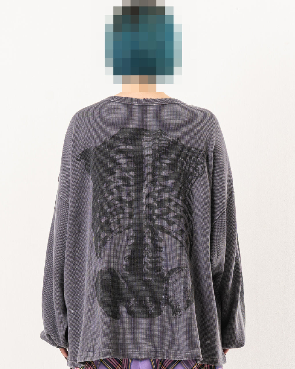 SKULL PRINT WAFFLE LONG SLEEVE TEE
