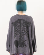 SKULL PRINT WAFFLE LONG SLEEVE TEE