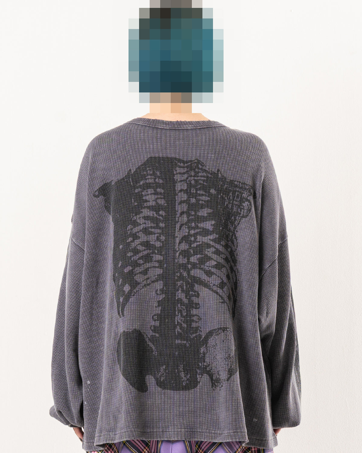 SKULL PRINT WAFFLE LONG SLEEVE TEE