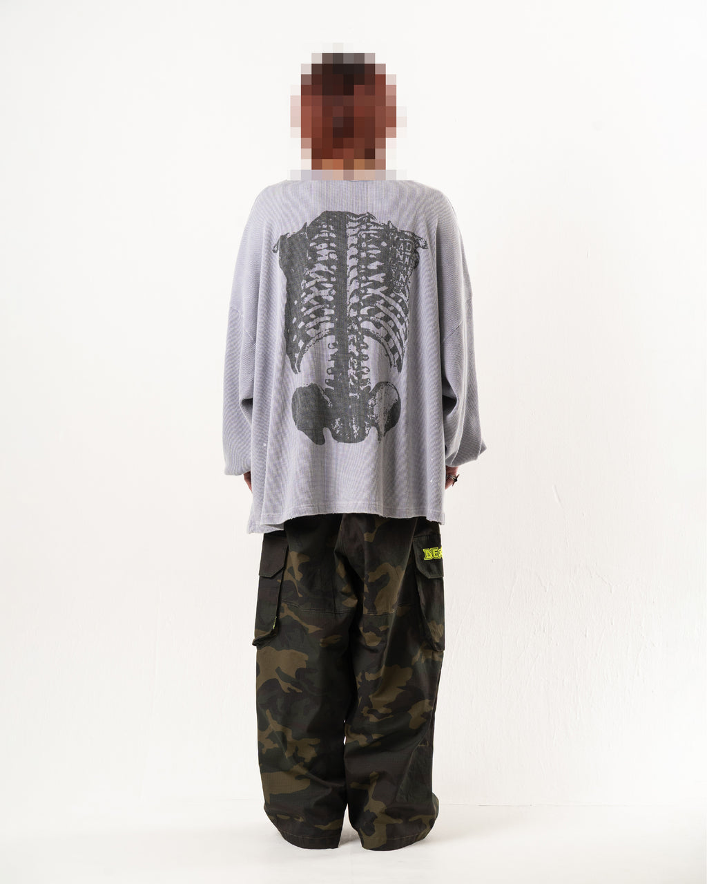SKULL PRINT WAFFLE LONG SLEEVE TEE