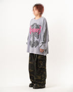 SKULL PRINT WAFFLE LONG SLEEVE TEE