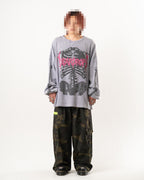 SKULL PRINT WAFFLE LONG SLEEVE TEE