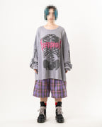 SKULL PRINT WAFFLE LONG SLEEVE TEE