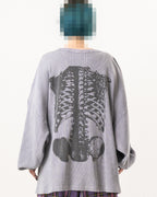 SKULL PRINT WAFFLE LONG SLEEVE TEE