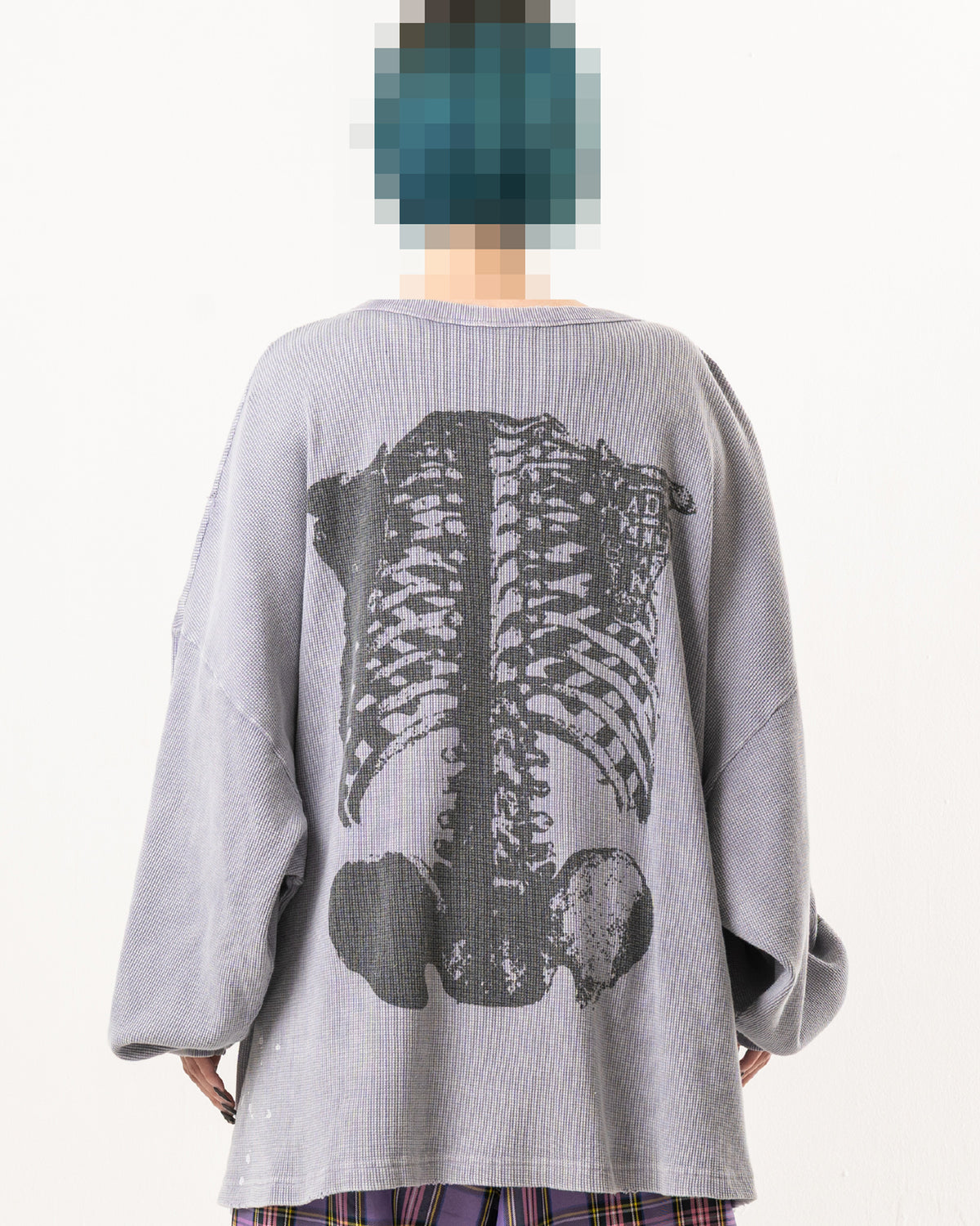 SKULL PRINT WAFFLE LONG SLEEVE TEE