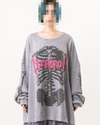 SKULL PRINT WAFFLE LONG SLEEVE TEE