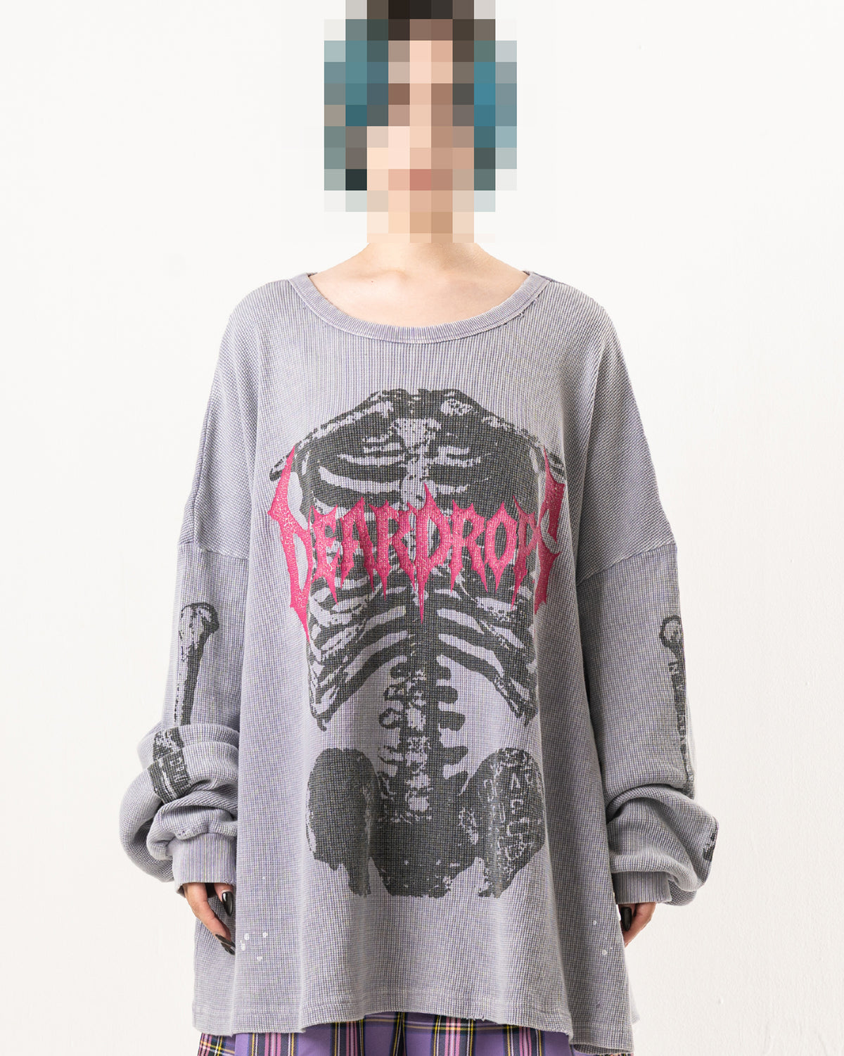 SKULL PRINT WAFFLE LONG SLEEVE TEE